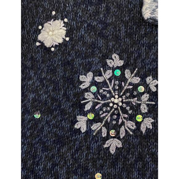 Heirloom Collection Vintage Beaded Snowflake Sweater Jacket Blue Women’s Large - Picture 5 of 15